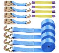 Dibaful Set of 4 Blue Ratchet Straps with Hooks, Heavy Duty Professional Adjustable Cam Buckles Trailer Straps Rope for Furniture Moving & Securing Cargo, Car Transporter, Recovery Vehicle, Trailer