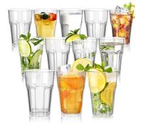DIBALIYI 12PCS Reusable Premium Plastic Cups, 420ml Transparently Acrylic Tumbler Glasses, 13.5OZ Unbreakable Stackable Cocktail Glasses (12pc 420ml)