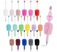 DIBALIYI 18 Pcs Fluffy Beadable Ballpoint Pens, Retractable Plush Ball Beaded Pens, 18 Colors Cute Plastic Bead Pen, Funny DIY Black Ink Pens for Office School Writing Gift Supplies