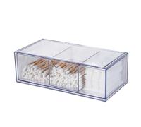 DIBALIYI 1PCS Square Qtip Holder Dispenser, Clear Cotton Ball Holder wth Compartments, Stackable Cotton Pad Container, Cosmetic Organizer for Bathroom Canisters Vanity Makeup