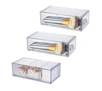 DIBALIYI 3PCS Square Qtip Holder Dispenser, Clear Cotton Ball Holder With Compartments, Stackable Cotton Pad Container, Cosmetic Organizer for Bathroom Canisters Vanity Makeup