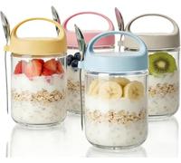 DIBALIYI 4PCS Overnight Oats Jars, 420ML Glass Overnight Oatmeal Container