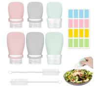 DIBALIYI 6 Pcs Leak-proof Squeeze Salad Dressing Container, Portable Sauce Condiment Bottles with 2 Pcs Cleaning Brush, Mini Silicone Food Storage Bottle for Travel Barbecues School Lunch Work