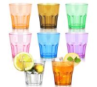 DIBALIYI 8PCS Plastic Cups Reusable, 5.63 OZ Glass Tumblers, 160ml 8 Colors | Premium Coloured Drinking Glasses for Adults Party, Stackable Acrylic Cups for Home Camping