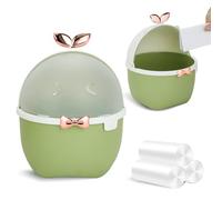 DIBALIYI Mini Desk Bin with Lid, Cute Bedroom Trash Can and 3 Rolls Bin Liners, Cartoon Animal Desktop Dustbin for Office Car Kitchen Bathroom, 19.5 * 15 * 15cm (Green)