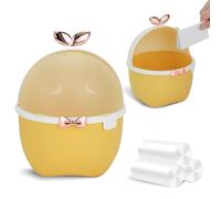 DIBALIYI Mini Desk Bin with Lid, Cute Bedroom Trash Can And 3 Rolls Bin Liners, Cartoon Animal Desktop Dustbin for Office Car Kitchen Bathroom, 19.5 * 15 * 15cm (Khaki)