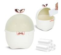 DIBALIYI Mini Desk Bin with Lid, Cute Bedroom Trash Can and 3 Rolls Bin Liners, Cartoon Animal Desktop Dustbin for Office Car Kitchen Bathroom, 19.5 * 15 * 15cm (White)