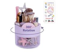 DIBALIYI Rotating Pen Pencil Holder, 360 Degree Pen Pot with 5 Compartments, Purple Stationery Organizers with Sticker, Makeup Brushes Holder for Home Desk Office Art Supply Stationery Supplies