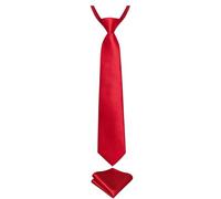 DiBanGu 2pcs Boys Pre-Tied Solid Color Red Neckties & Pocket Square Set Neck Strap Tie for Kids