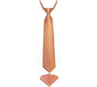 DiBanGu 2PCS Pretied Tie Set for Boys Adjustable Orange Plaid Neckties and Pocket Square Birthday Wedding
