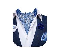 DiBanGu 4 PCS Ascot Ties for Men,Jacquard Cravat Ascot Tie Pocket Square Cufflinks with Floral Lapel Pin, 07 Light Blue, One size