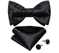DiBanGu Black Bow Tie Set for Men Paisley Floral Silk Bow Ties Self Tie and Handkerchief Set