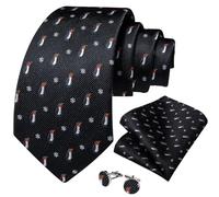 DiBanGu Black Christmas Ties for Men Silk Necktie and Pocket Square Set with Cufflinks Theme Party Formal Festival Xmas