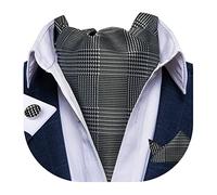 DiBanGu Black Grey Self Cravat Ascot for Men Silk Woven Ascot Tie and Handkerchief Cufflinks for Wedding