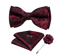 DiBanGu Black Red Bow Ties for Men Pre-tied Paisley Bow Tie Adjustable Bowtie Set with Pocket Square Lapel Pin cufflinks Wedding Prom