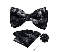 DiBanGu Black Silver Bow Ties for Men Silk Bowtie Set with Pocket Square Lapel Pin Cufflinks Adjustable Bowtie Wedding Prom