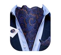 DiBanGu Blue Paisley Floral Cravat Tie Pocket Square Cufflinks Jacquard Woven Ascot Tie