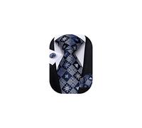 DiBanGu Blue Plaid Chirstmas Ties for Men Silk Tie and Pocket Square Set with Cufflinks Funny Boys Tie