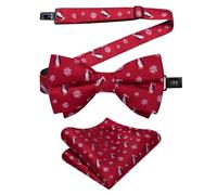 DiBanGu Boys Christmas Bowtie Set Silk Xmas Holiday Pre-tied Bowtie and pocket Square for Kids Festive Bow Tie with Gift Box, Red and White Penguin