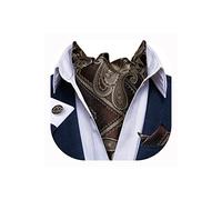 DiBanGu Brown Paisley Ascot Tie Set for Men Silk Woven Cravat Tie and Pocket Square Cufflinks Set