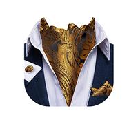 DiBanGu Brown Paisley Cravat Tie for Men Silk Woven Ascot Cravats and Handkerchief Set Wedding Accessories