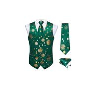 DiBanGu Christmas Men's Suit Vest and Tie Set Fun Snowflake Holiday Waistcoat Necktie Pocket Square Cufflinks S-3XL, Green Gold, XX-L