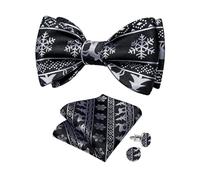 DiBanGu Festival Bow Ties for Men Black Christmas Self Bowtie and Pocket Square Cufflinks Set for Party Gifts Formal Silk Snowflake and Deer Bowtie