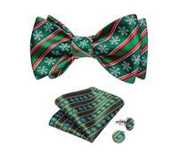 DiBanGu Green and White Christmas Bow Tie Set for Men Festival Snowflake Green Red Self Bow Ties and Pocket Square Cufflinks Party Gifts