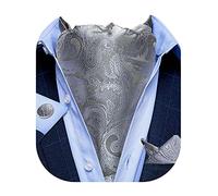 DiBanGu Grey Cravat Self Tie for Men Paisley Ascot Tie Scarf and Pocket Square Cufflinks Set
