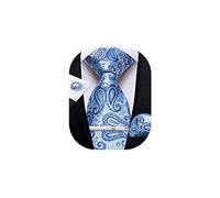 DiBanGu Light Blue Paisley Mens Tie Silk Necktie with Pocket Square Cufflinks Tie Clip Wedding Party
