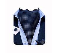 DiBanGu Men's Blue Cravat Tie Dots Ascot with Pocket Square Cufflinks Set Business Casual
