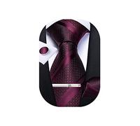 DiBanGu Men's Burgundy Tie Silk Woven Necktie Pocket Square Cufflink Set Wedding Business