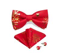 DiBanGu Men's Christmas Pre-Tied Bow Tie Silk Festival Bow Tie and Pocket Square Cufflink Set for Christmas Party Holiday, Red and gold, One Size