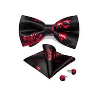 DiBanGu Mens Christmas Pre-tied Bowtie Festive Pattern Bowtie Pocket Square Cufflinks Set Xmas Holiday Bow tie with Gift Box, Black and Red