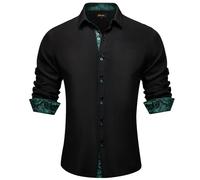 DiBanGu Men's Dress Shirt Long Sleeve Casual Button Down Shirts Regular Fit Inner Contrast Shirt for Business Party, Black and Green, Large