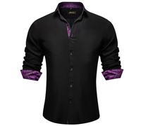 DiBanGu Men's Dress Shirt Long Sleeve Casual Button Down Shirts Regular Fit Inner Contrast Shirt for Business Party, White, Small