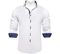 DiBanGu Men's Dress Shirt Long Sleeve Casual Button Down Shirts Regular Fit Inner Contrast Shirt for Business Party, White, Large