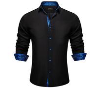 DiBanGu Men's Dress Shirt Long Sleeve Casual Button Down Shirts Regular Fit Inner Contrast Shirt for Business Party, Black and Royal Blue, XX-Large