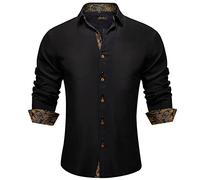 DiBanGu Men's Dress Shirt Long Sleeve Casual Button Down Shirts Regular Fit Inner Contrast Shirt for Business Party, Black and Gold, Small
