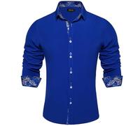 DiBanGu Men's Dress Shirt Long Sleeve Casual Button Down Shirts Regular Fit Inner Contrast Shirt for Business Party, Royal Blue, X-Large