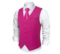 DiBanGu Mens Formal Waistcoats Solid Slim Fit V-Neck Suit Vest with 3 Pockets Business Dress Vests for Tuxedo Wedding Party,Hot Pink,X-Large