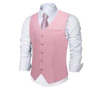 DiBanGu Mens Formal Waistcoats Solid Slim Fit V-Neck Suit Vest with 3 Pockets Business Dress Vests for Tuxedo Wedding Party,Pink,X-Large