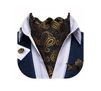 DiBanGu Mens Gold and Black Cravat Ties Silk Paisley Ascot Pocket Square Cufflinks Set for Party Prom