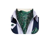 DiBanGu Mens Green Blue Cravat Self Tie Jacquard Woven Paisley Ascot Tie and Pocket Square Cufflinks Set Formal Casual