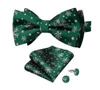 DiBanGu Mens Green Snowflake Christmas Bow Tie Festival Pattern Pre-tied Bowtie and Pocket Square Cufflinks Set for Christmas Holiday