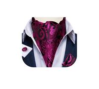 DiBanGu Mens Hot Pink Cravat Self Tie Jacquard Woven Paisley Ascot Tie and Pocket Square Cufflinks Set Formal Casual
