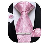 DiBanGu Mens Light Pink Necktie Handkerchief Woven Silk Paisley Ties and Pocket Square Cufflinks Set for Wedding