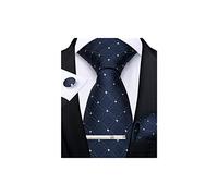 DiBanGu Mens Navy Blue Plaid Tie Silk Tie and Pocket Square Tie Clip Set for Wedding Formal