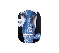 DiBanGu Men's Necktie Handkerchief Silk Paisley Floral Tie Pocket Square Cufflink Set, 150cm, Light Blue2