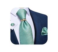 DiBanGu Men's Necktie Handkerchief Silk Solid Ties and Gold Tie Ring Pocket Square Cufflink Fresh (Mint Green)